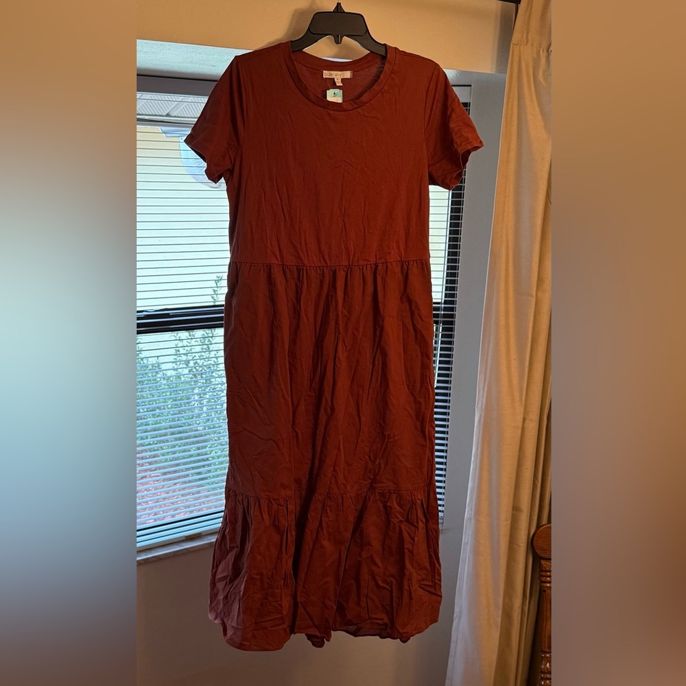 PALE SKY GEMMA TIERED SIDE POCKETS MAXI DRESS BURNT ORANGE - M